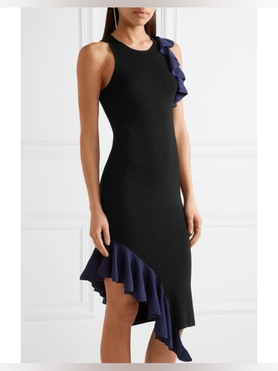 Jonathan Simkhai Dresses & Skirts - Jonathan Simkhai Black & Navy Ruffle Asymmetric Midi Cocktail Dress S